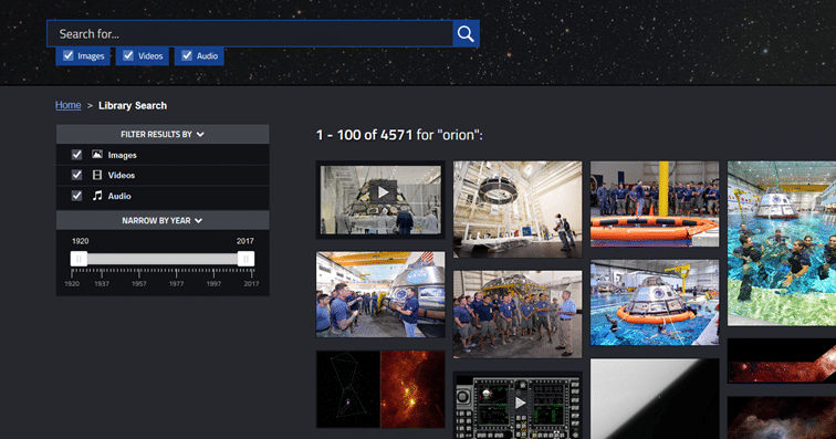 resultados del buscador de imagenes de la NASA para la palabra clave orion